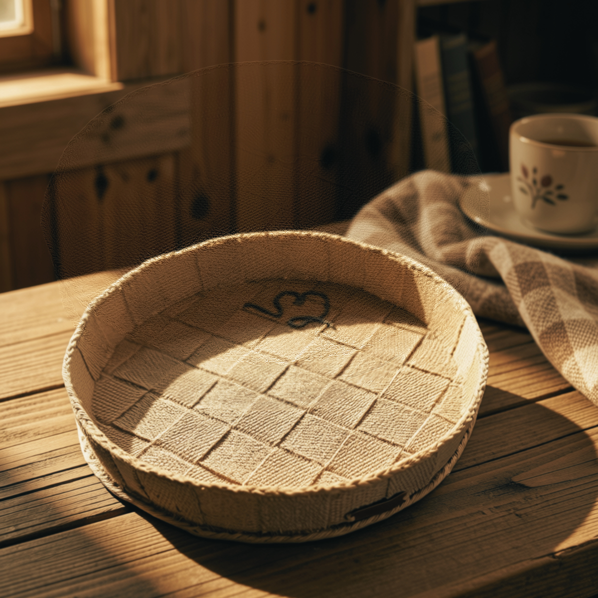 Håndflettet fat i jute-30 cm diameter-Dyp skoggrønn