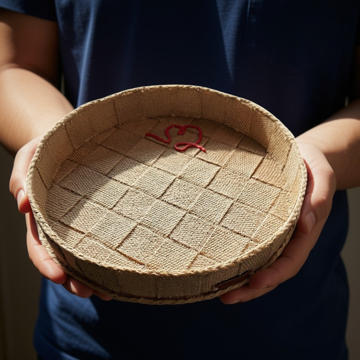 Håndflettet fat i jute-30 cm diameter-Eplerød