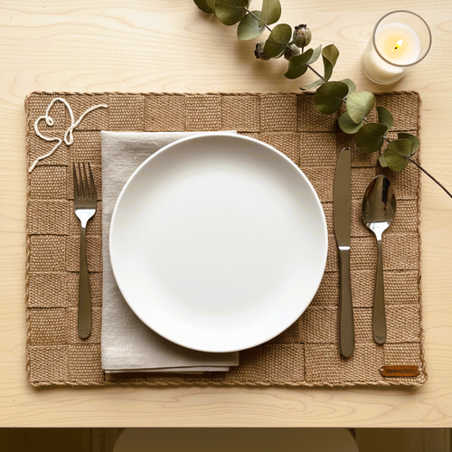 Embrace No.1 Håndflettet spisebrikke i jute-naturhvit – sett ovenfra
