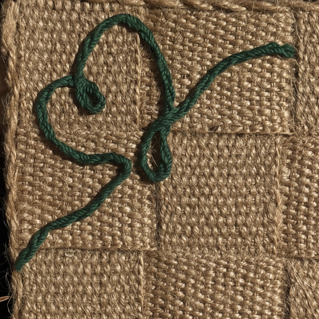 Embraceriet signaturlinje i Dyp skoggrønn på håndflettet jute